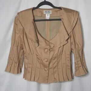 Miz Wear Women's Ruffle Neck Cropped Blazer Tan 6